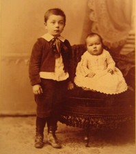 Victorian Antique Cabinet Card Photo of Young Children Siblings Boy and Girl