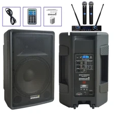 15" 5" 3500W Peak Powered KTV PA Speaker W/ 2CH Wireless UHF Handheld Microphone