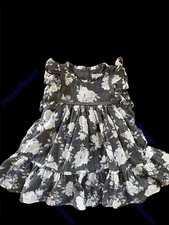 Tahari EUC Grey/Pink Floral Ruffled Dotted Swiss Cotton Lined Zip Dress-3T-4T