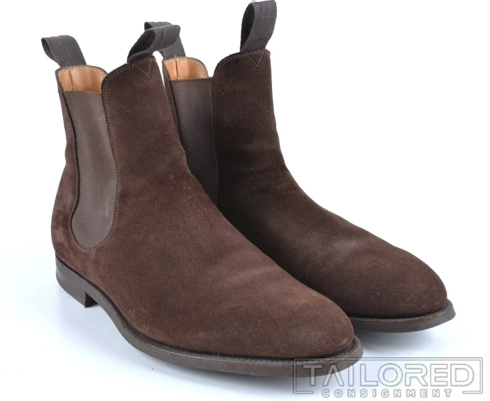 EDWARD GREEN Solid Brown Suede Luxury Shoes Chelsea Boots - UK 7
