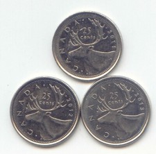 Canada 2011 2012 2013 Quarter Canadian 25 Cent 25c Caribou Exact Set - 3 Coins