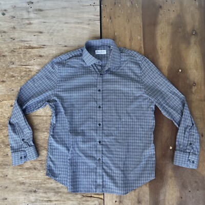 Robert Graham Button Down Shirt Mens XL 44 17.5 Gray Black Plaid Casual
