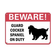 Horizontal Metal Sign Multiple Sizes Beware Cocker Spaniel Duty Pet Animal Red