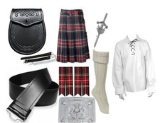 Scottish men 8 yard kilt outfit with sporran black Stewart tartan kilt package