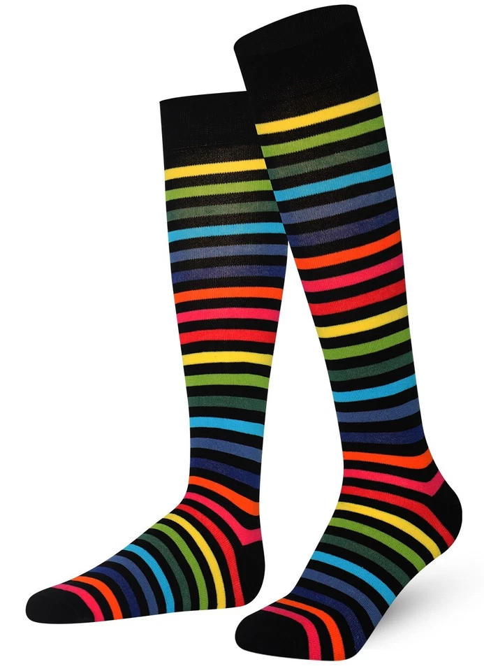 Mysocks 3 Pares Calcetines Hasta la Rodilla Argyle Rayas Arco Iris Oscuro Combinación Foto 2 de 4