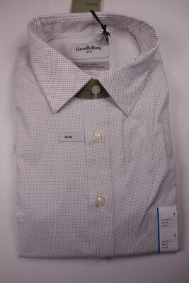 GOODFELLOW White Micro Marks Slim Fit Stretch Front Button Dress Shirt Large