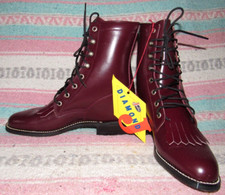 Women's Vintage Justin Diamond J Maroon Leather Lacer Boots 6 C NEW in Box