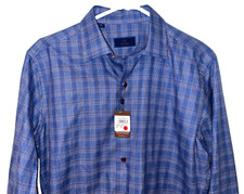David Donahue Dobby Fine Check Dress Shirt Navy Blue Men's M NWT MSRP $165