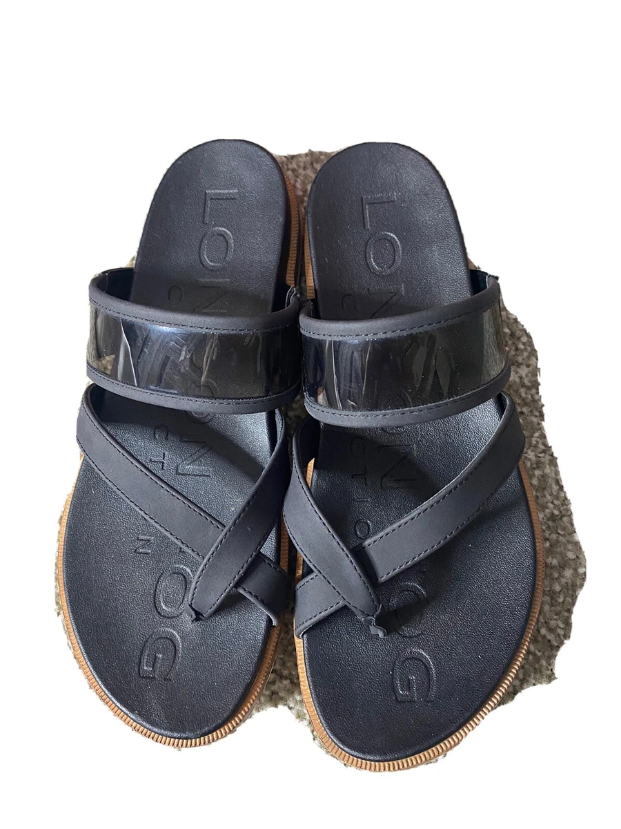 London Fog Womens Sandals Size 8.5Black Stelanie Open Toe Thong