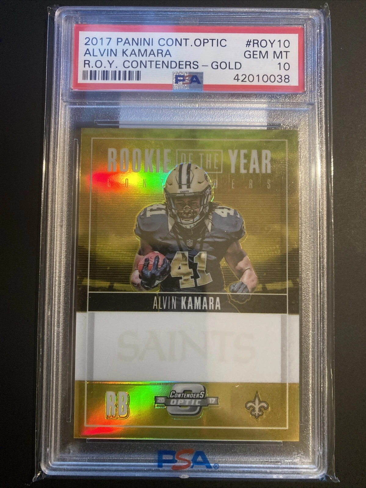 Alvin Kamara Panini Contenders Optic Rookie of the Year Contenders #ROY10 Gold