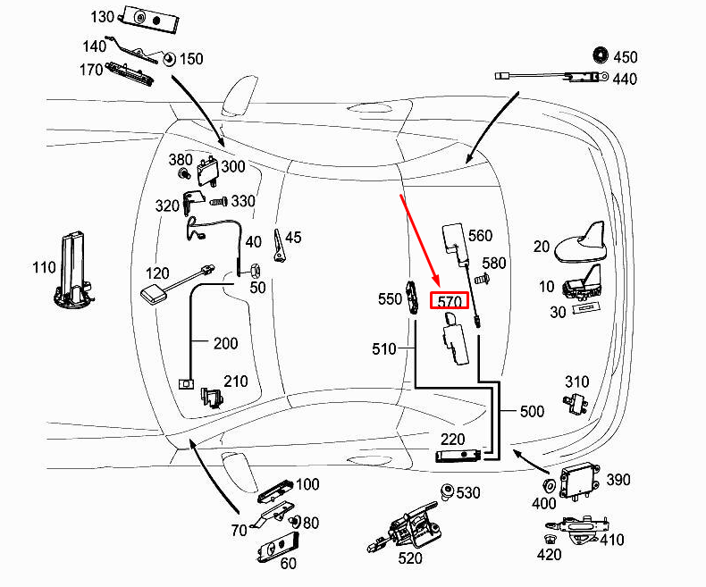 MERCEDES-BENZ SLK R172 Notruf-Antennenhalterung A1725454040
