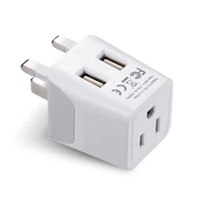 Ceptics USA to UK, Hong Kong Travel Adapter Plug - Type G - Dual USB (CTU-7)