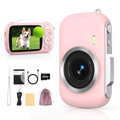 Gatatol Digital Camera 4K 64MP, 18X Zoom Point and Shoot Camera Anti Shake, Pink
