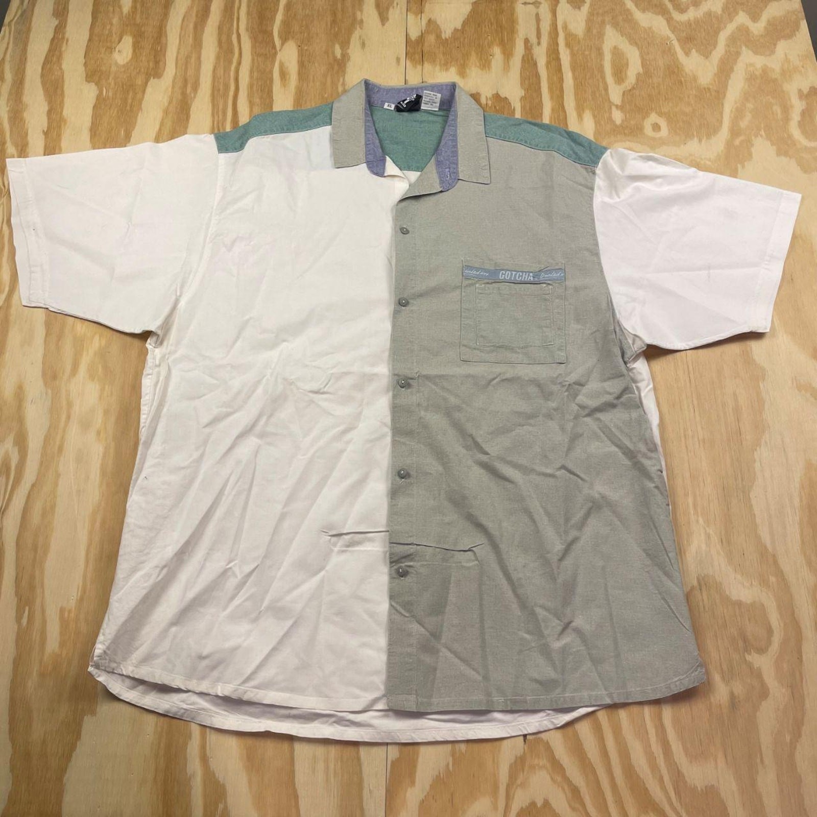 Vintage 90s Gotcha Patchwork Button-Down Shirt – … - image 2