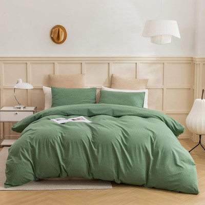 ECOCOTT Sage Green Duvet Cover King Size, 3 Piece 100% Washed Cotton 1 Duvet Cov