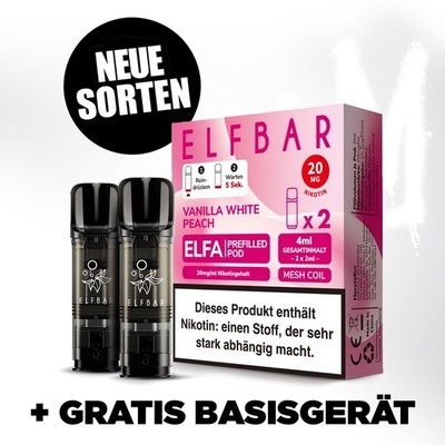 ELFBAR 600 ELFA Pods E-Zigarette Liquid Pods 2x2ml 0/ 20mg Nikotin + GRATIS AKKU