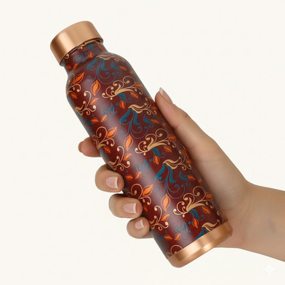 Copper Water Bottle, Stylish Floral Design Leakproof Eco-Friendly Flask For Gift