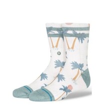 Stance Youth Kids Palm Tree Crew Socks Off White Blue Size L 3-5.5
