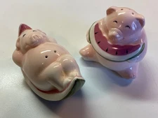Vintage Pigs Eating Watermelon Ceramic Salt and Pepper Shakers