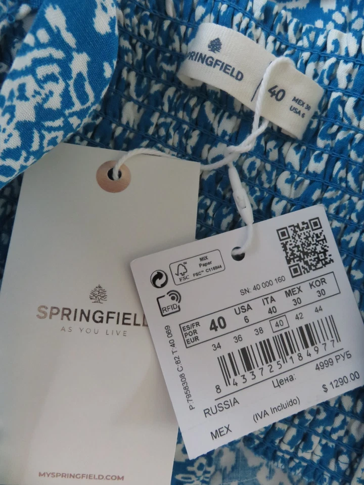Springfield Sommer Strand Maxikleid Urlaub - türkis/weiß - 40 - NEU mit Etikett - Bild 4 von 4
