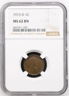 1915-D Lincoln Cent Penny NGC MS 62 BN  -  96871