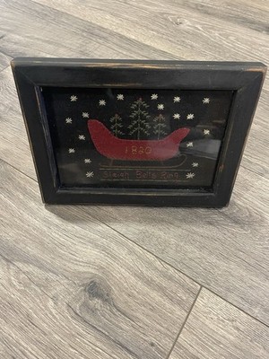 Framed Cross Stitch ''Sleigh Bells Ring'' Sleigh Design home holiday decor 