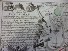 Kolorierter Kupferstich-Plan. Schlacht bei Züllichau ( Sulechow ) am 23. July 17