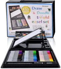 155-Piece Trifold Easel Art Set, Deluxe Professional Color Set, Compact Portable