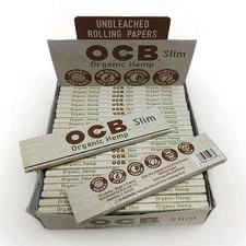 OCB Organic Hemp Rolling Papers Slim Unbleached (Full Box of 24 Booklets)