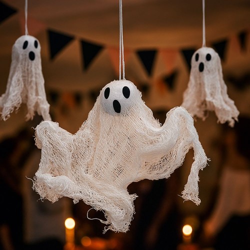 6pcs Trick or Treat White Ghost Pendant Halloween Ghost Windsocks Haunted House - Picture 6 of 12