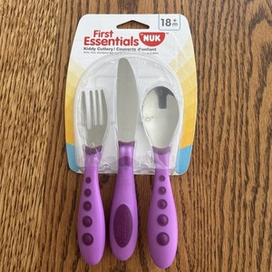 First Essentials by NUK Rest Easy Kiddy Cutlery, Purple, Fork, Knife And Spoon