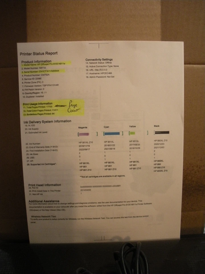 HP Officejet Pro 8100 Wireless Network ePrint Duplex Printer Pg Count 17,700 - Image 4 of 4
