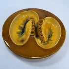 Haeger Pottery 2011 USA Drip Glaze Dual Cigarette Ashtray Brown Harvest Gold MCM