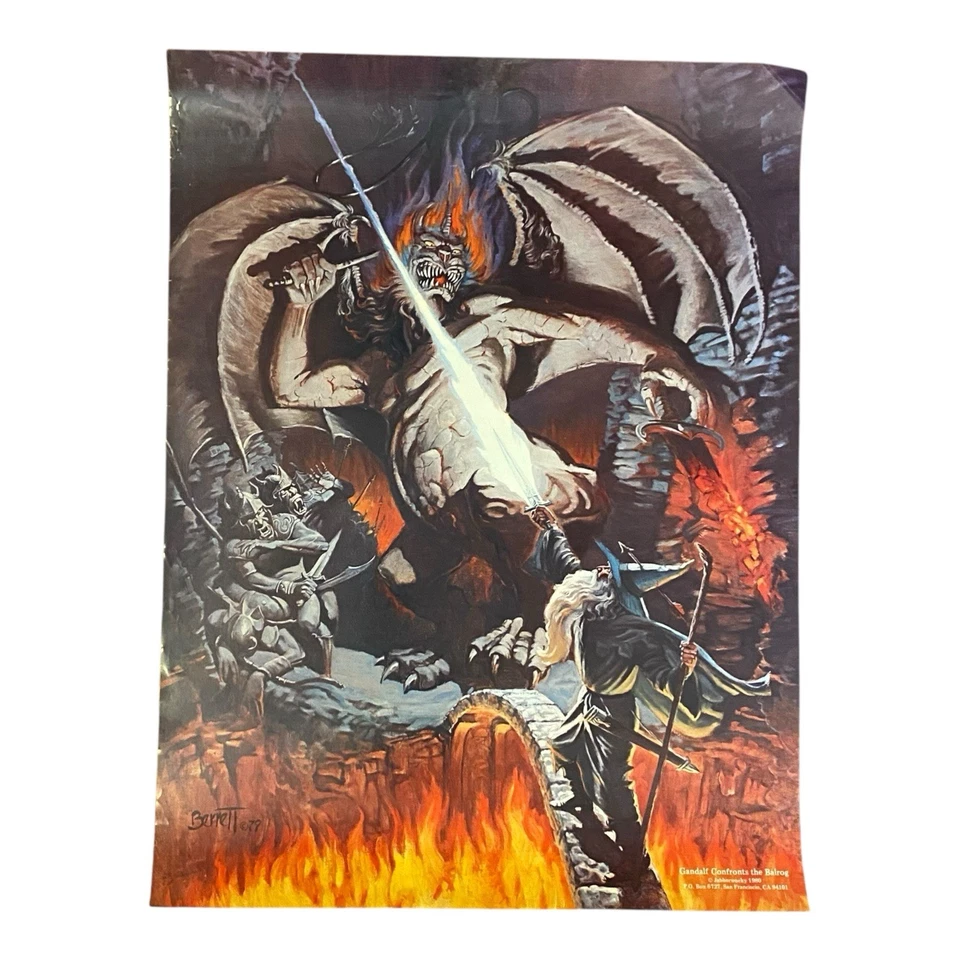 Juego de 3 pósters de colección de El Señor de los Anillos - Firmado Berrett - Jabberwocky 1980, RARO Foto 2 de 4