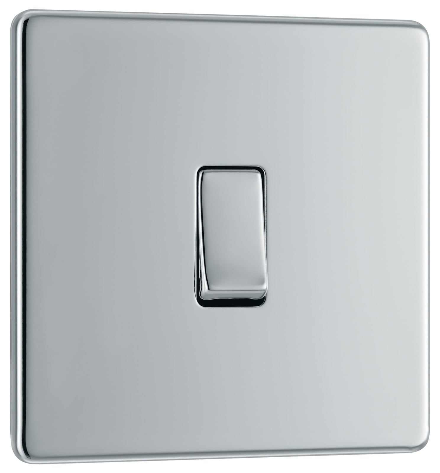Polished Chrome Flatplate Light Switch, 20A, 16AX, Screwless, Slim Profile
