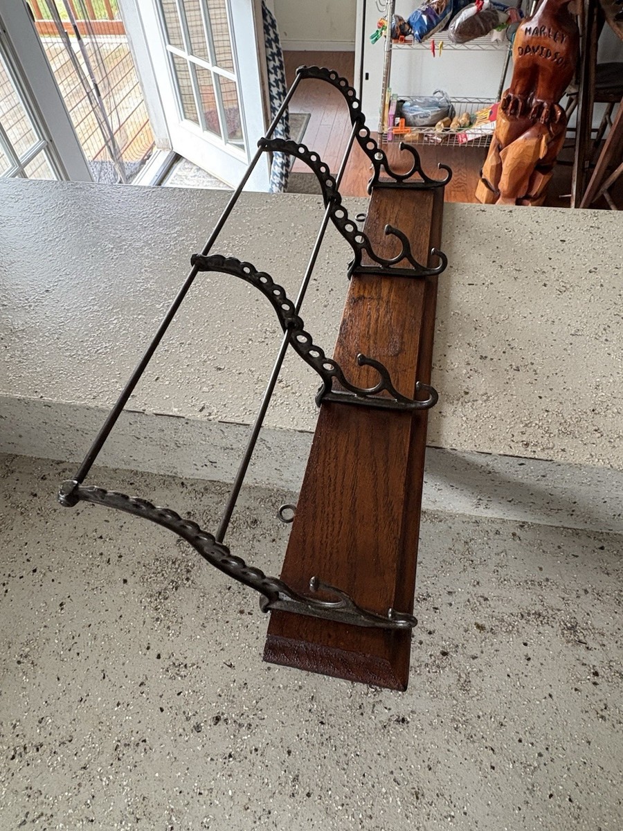 Metal Wooden Hat Hooks ANTIQUE/VTG HOOK CAST METAL OAK WOOD WALL