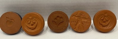 Vintage RyCraft Fall Cookie Stamps Lot Of 5 Ceramic JOL Scarecrow Peach Cherries