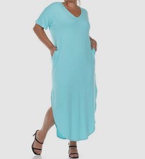 White Mark Womens Blue Short Sleeve V-neck Maxi Dress Plus Size: 1XL