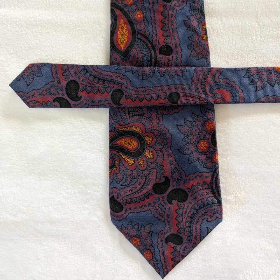 VTG 80's 90's Polo Ralph Lauren Paisley Silk Cashmere Blend Men's Tie Blue Red - Image 2 of 4