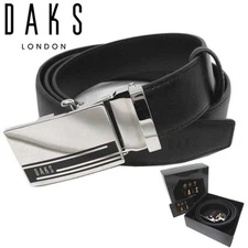  DAKS Belt for Men GB2514 BLACK Embossed Leather Side Release Buckle Apparel