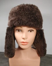Zavelio Shearling Sheepskin Aviator Winter Fur Hat - Brown LARGE