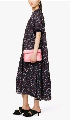 Sister Jane Night Bloom Heart Print Recucled Polyester Midi Dress Black Sz Med