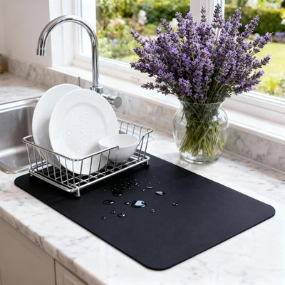 Dish Drying Mat Super Absorbent   16'' x 12'' Coffee Mat for Countertops   Non-Sli
