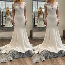 Mermaid Wedding Dresses Boat Neck Long Sleeves Lace Sweep Train Bridal Gowns