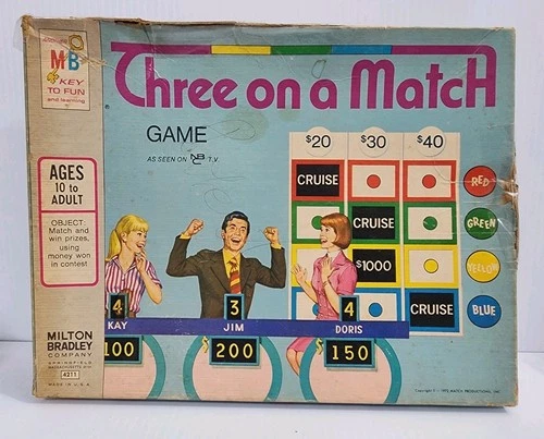 Milton Bradley Three On A Match 1972 Vintage Board Game