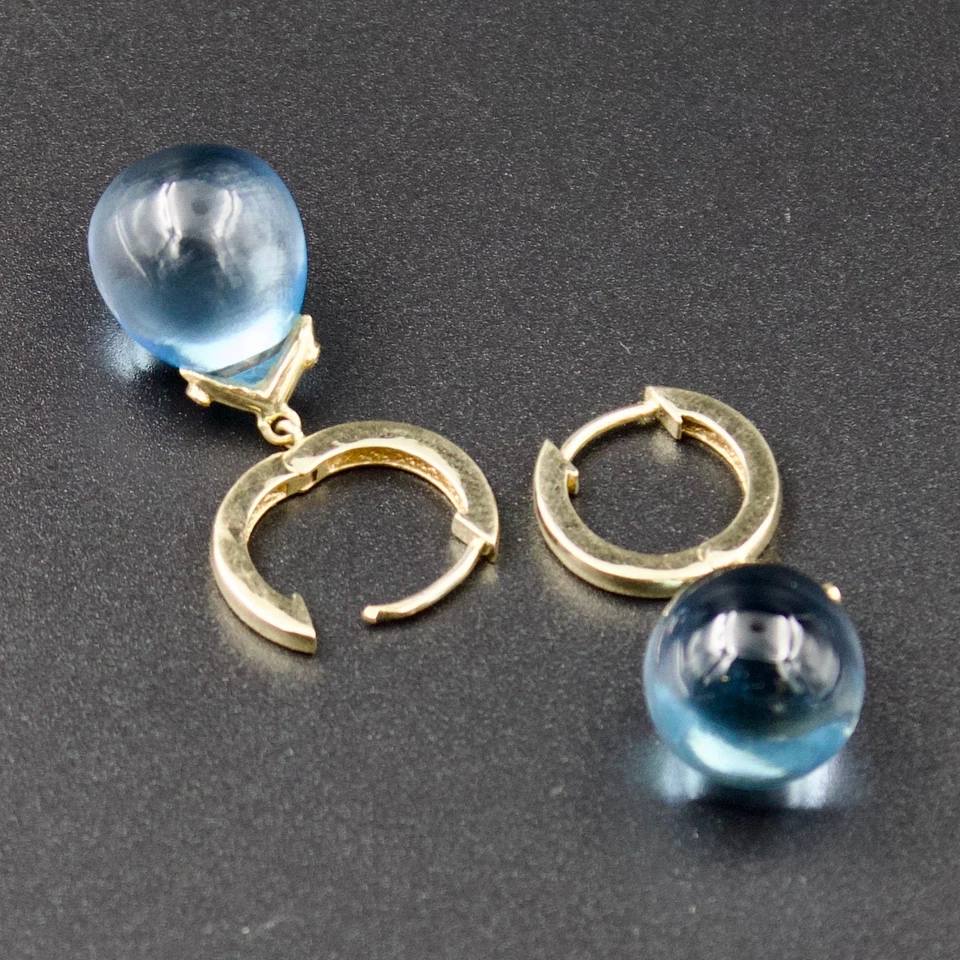 Minimalist 37 CTW AAA Swiss Blue Topaz and Diamond Drop Earring in 18K Gold - Image 4 of 4