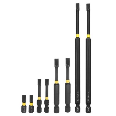 8Pcs SL5 Slotted Impact Screwdriver Bits 1/4'' Hex Shank 1''-6'' Magnetic Flat Bit
