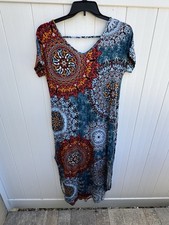 Unknown Women’s Medium Blue Short Sleeve V Neck Long Dress Pullover