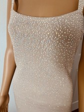 Sale St John Evening DRESS Sz4 French Pearl Taupe Heavy W Crystals Pearls