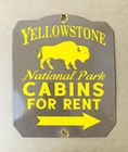 VINTAGE YELLOWSTONE NATIONAL PARK 10x8.25" PORCELAIN GAS OIL PUMP STATION SIGN
